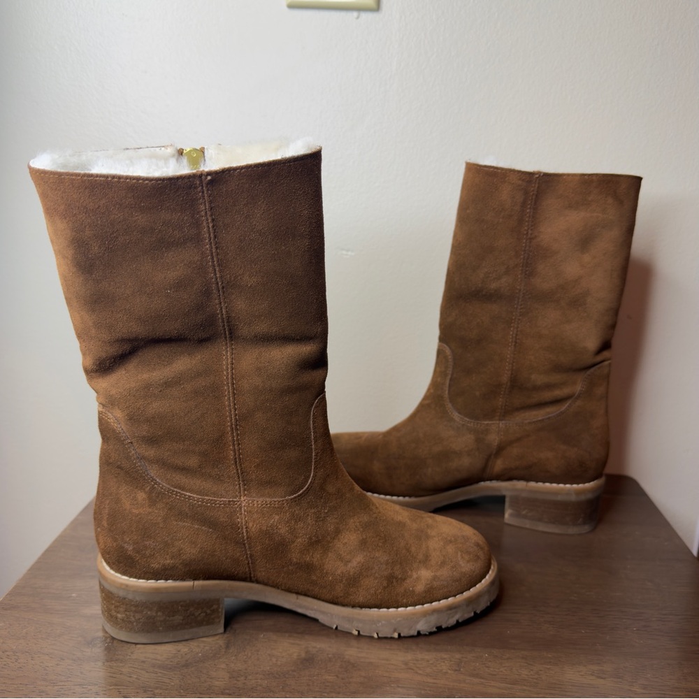 Boden Brown Suede Sheepskin Boots Sz 37 - Picture 2 of 7